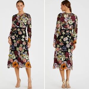 Mac Duggal Black High Neck Floral Embroidered A-Line Dress Style #68462 - 4